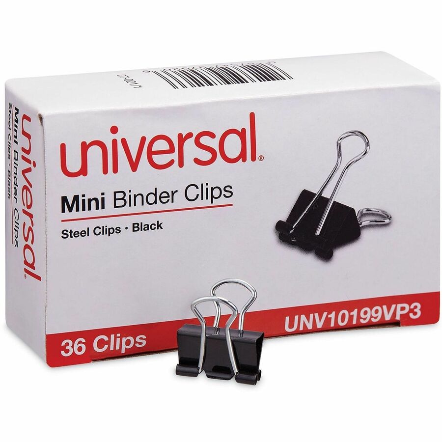 Image of Universal 10199VP3 Binder Clip Value Pack, Mini, Black/Silver, 36/Box