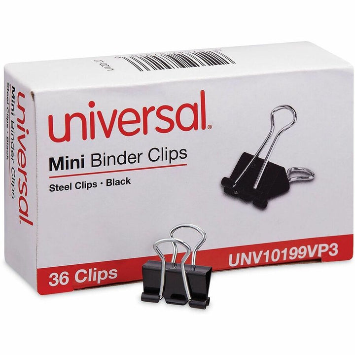 Image of Universal 10199VP3 Binder Clip Value Pack, Mini, Black/Silver, 36/Box