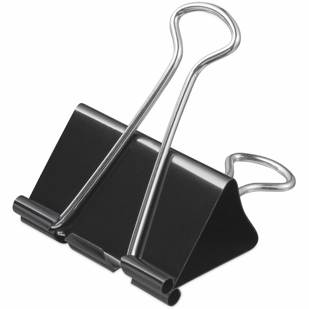 Image of Universal 11112 Binder Clips with Storage Tub, Large, Black/Silver, 12/Pack