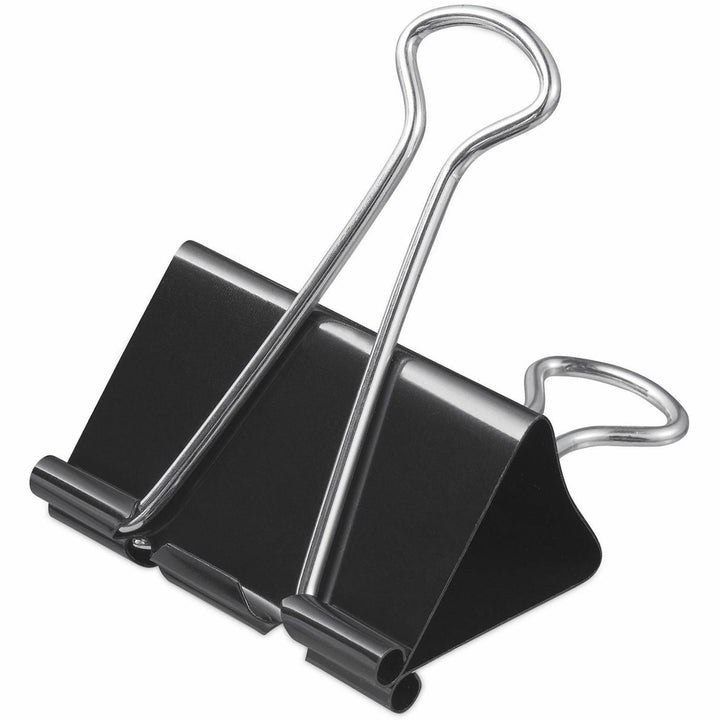 Image of Universal 11112 Binder Clips with Storage Tub, Large, Black/Silver, 12/Pack