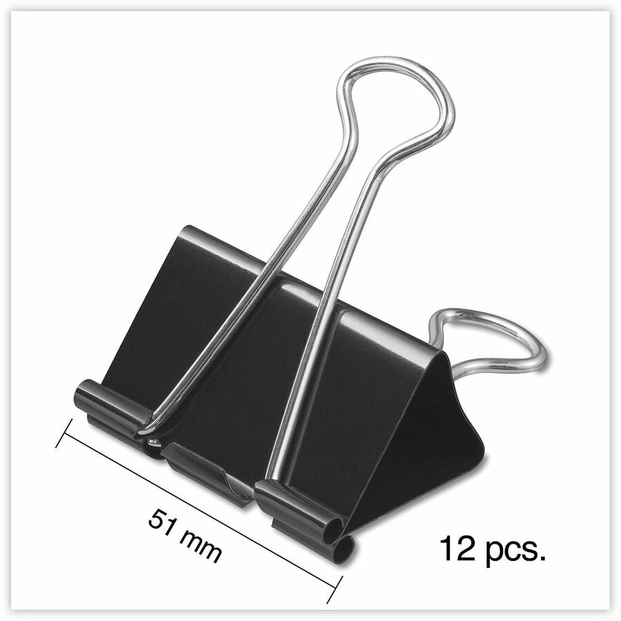 Image of Universal 11112 Binder Clips with Storage Tub, Large, Black/Silver, 12/Pack