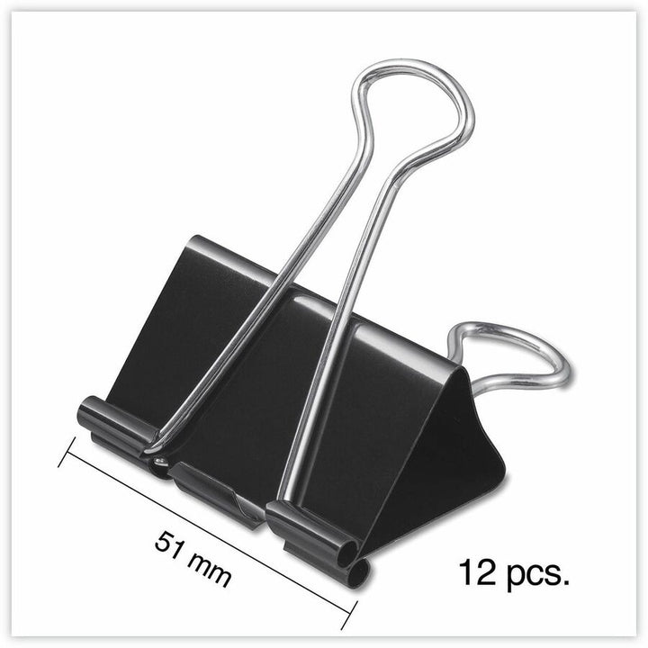 Image of Universal 11112 Binder Clips with Storage Tub, Large, Black/Silver, 12/Pack