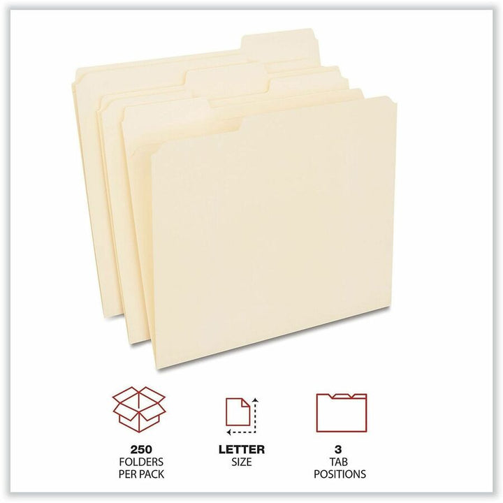 Image of Universal 18102 Top Tab File Folder, 8 1/2" x 11", 3/4" Expansion, Assorted Tab Position, 11 pt., Paper Stock, Brown, 250 / Carton