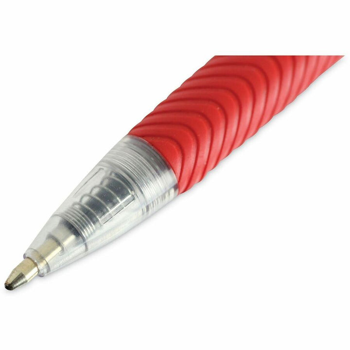 Image of Universal 15532 Comfort Grip Ballpoint Pen, 1 mm Medium Conical Pen Point, Retractable, Red Ink, Clear, Red Barrel, 12 / Dozen