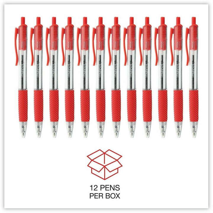 Image of Universal 15532 Comfort Grip Ballpoint Pen, 1 mm Medium Conical Pen Point, Retractable, Red Ink, Clear, Red Barrel, 12 / Dozen