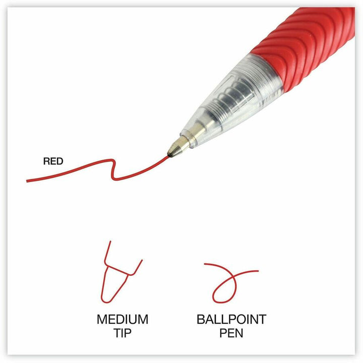 Image of Universal 15532 Comfort Grip Ballpoint Pen, 1 mm Medium Conical Pen Point, Retractable, Red Ink, Clear, Red Barrel, 12 / Dozen