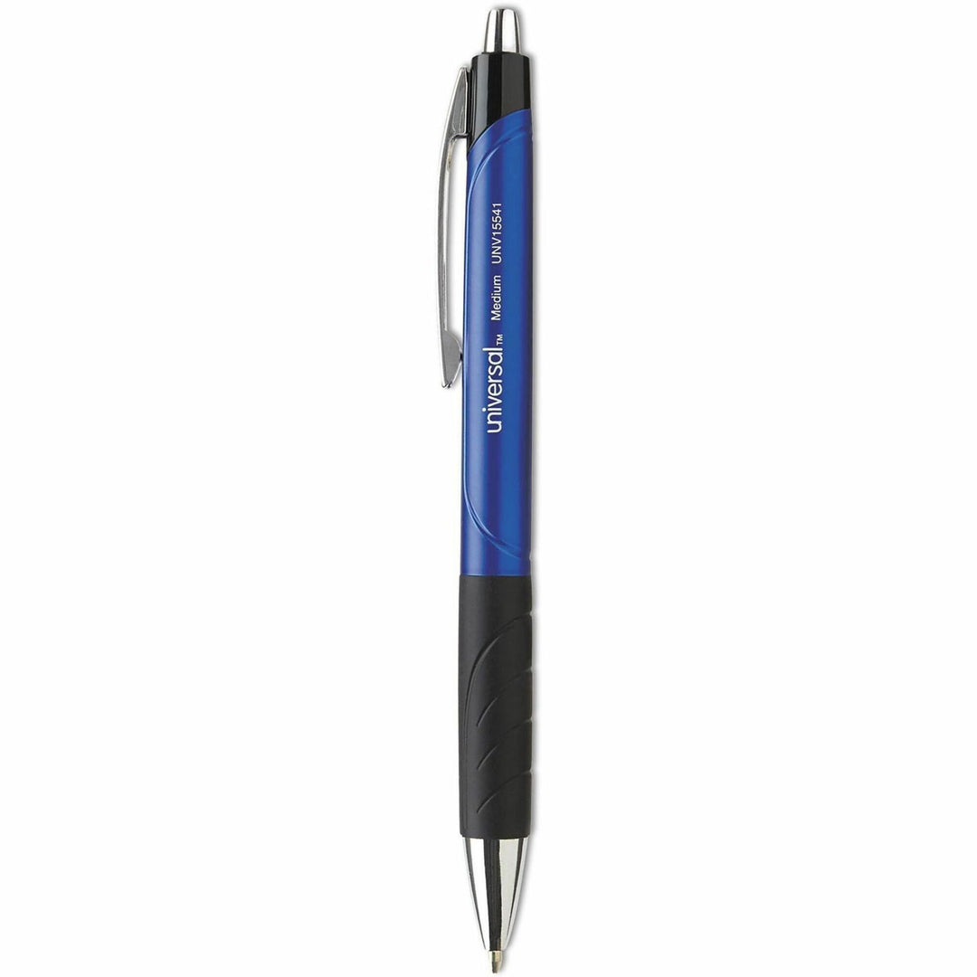 Image of Universal® Comfort Grip Ballpoint Pen, Retractable, Medium 1 mm, Blue Ink, Blue/Black Barrel, Dozen