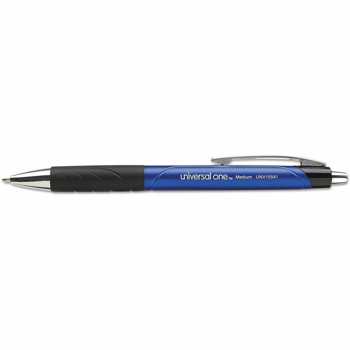 Image of Universal® Comfort Grip Ballpoint Pen, Retractable, Medium 1 mm, Blue Ink, Blue/Black Barrel, Dozen