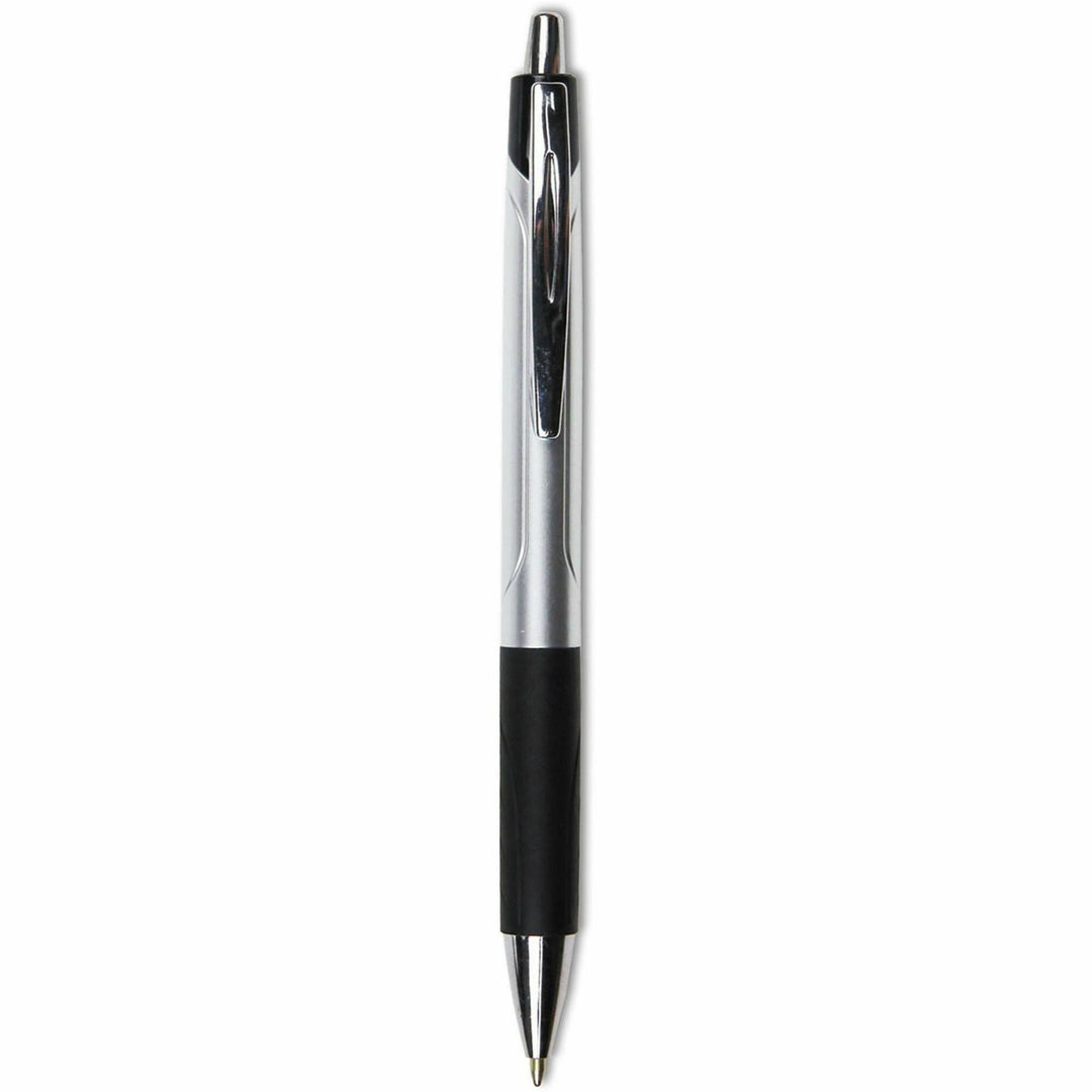 Image of Universal® Comfort Grip Ballpoint Pen, Retractable, Medium 1 mm, Black Ink, Silver/Black Barrel, Dozen