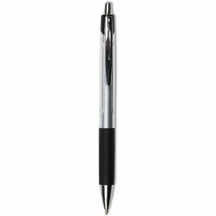 Image of Universal® Comfort Grip Ballpoint Pen, Retractable, Medium 1 mm, Black Ink, Silver/Black Barrel, Dozen