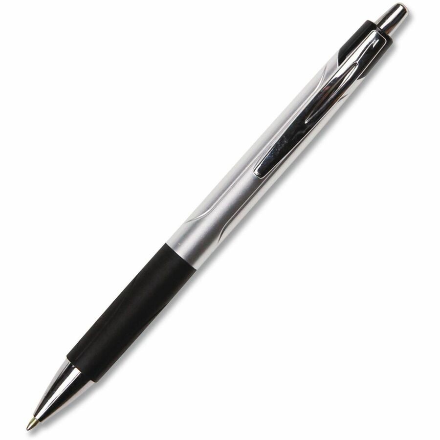 Image of Universal 15540 Comfort Grip Ballpoint Pen, 1 mm Medium Conical Pen Point, Retractable, Black Ink, Silver, Black Barrel, 12 / Dozen