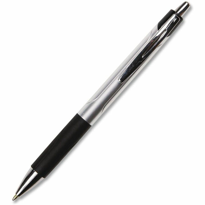Image of Universal 15540 Comfort Grip Ballpoint Pen, 1 mm Medium Conical Pen Point, Retractable, Black Ink, Silver, Black Barrel, 12 / Dozen