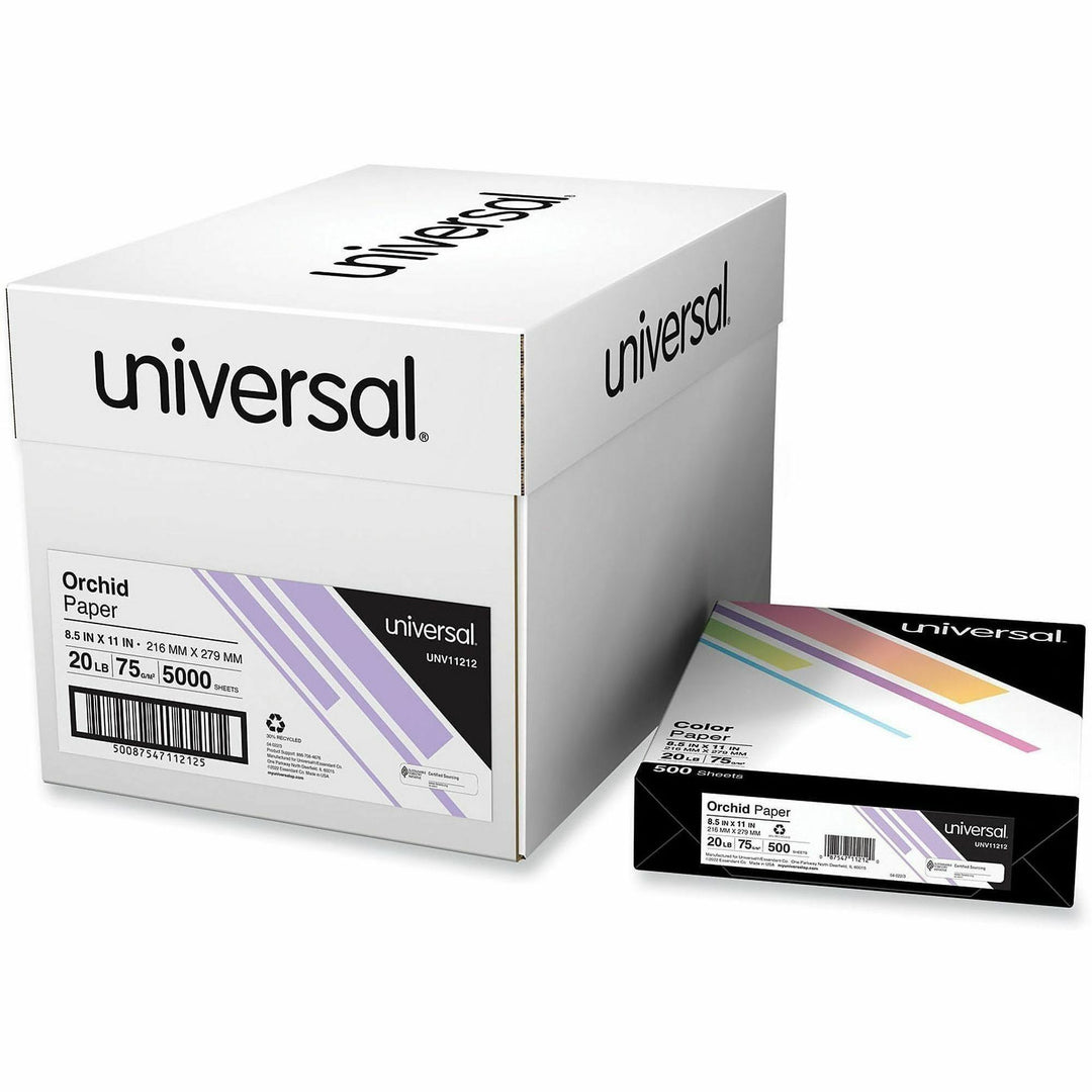 Image of Universal® Deluxe Colored Paper, 20 lb Bond Weight, 8.5 x 11, Orchid, 500 Sheets/Ream, 10 Reams/Carton