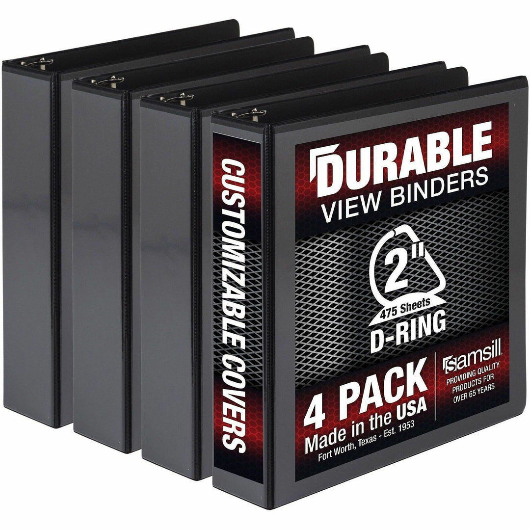 Image of Samsill® Durable D-Ring View Binders, 3 Rings, 2" Capacity, 11.5" x 8.5", Black, 4/Pack