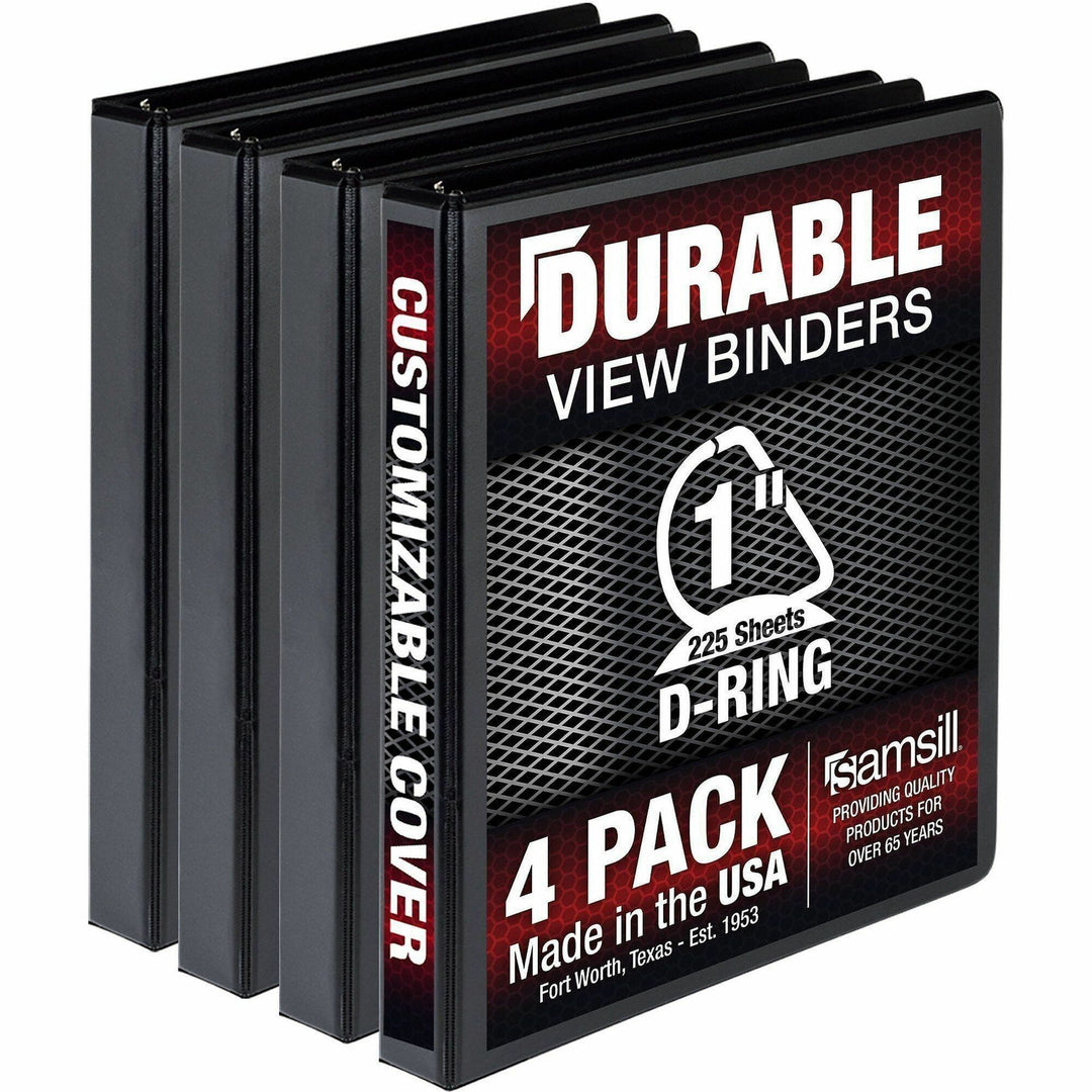 Image of Samsill® Durable D-Ring View Binders, 3 Rings, 1" Capacity, 11.5" x 8.5", Black, 4/Pack