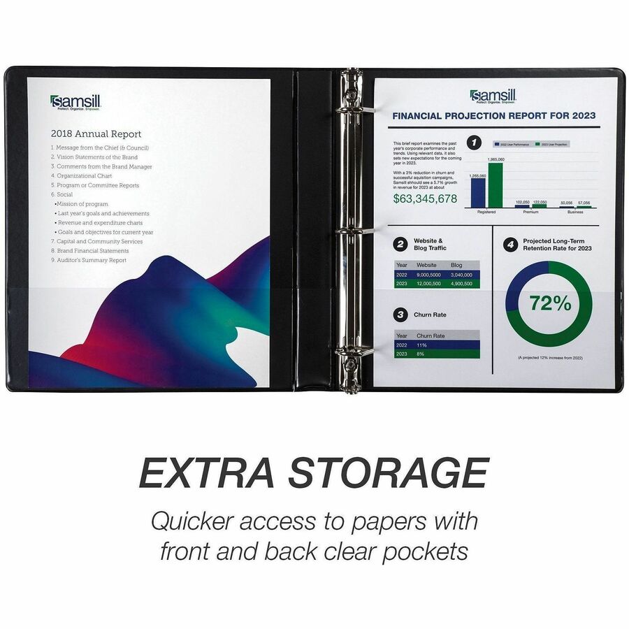 Image of Samsill® Durable D-Ring View Binders, 3 Rings, 1" Capacity, 11.5" x 8.5", Black, 4/Pack