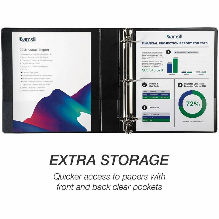 Image of Samsill® Durable D-Ring View Binders, 3 Rings, 1.5" Capacity, 11.5" x 8.5", Black, 4/Pack