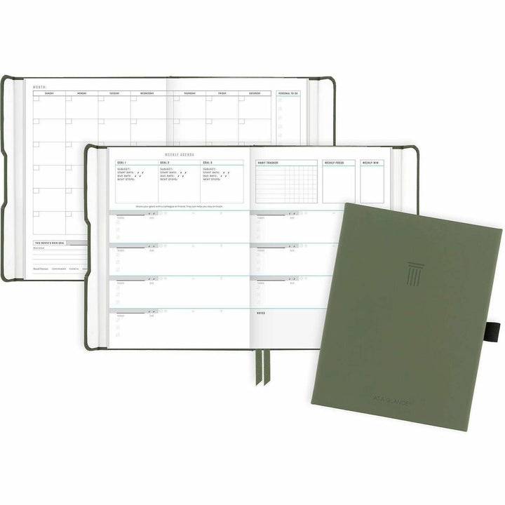 Image of AT-A-GLANCE® Foundation Undated Weekly/Monthly Planner, 8.5" x 6.75", Green Cover, 12-Month: Undated