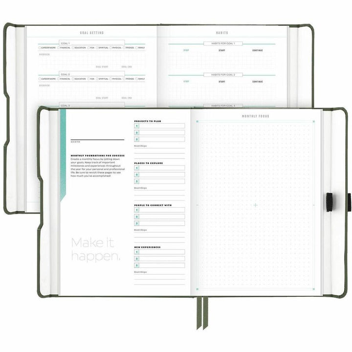 Image of AT-A-GLANCE® Foundation Undated Weekly/Monthly Planner, 8.5" x 6.75", Green Cover, 12-Month: Undated