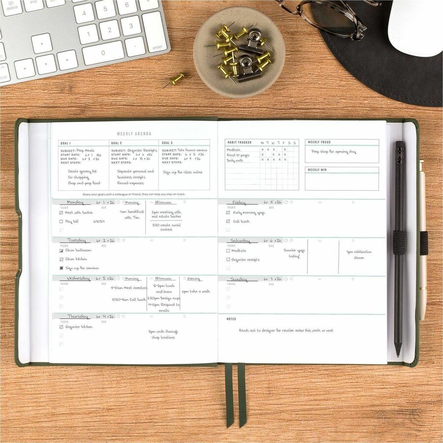 Image of AT-A-GLANCE® Foundation Undated Weekly/Monthly Planner, 8.5" x 6.75", Green Cover, 12-Month: Undated