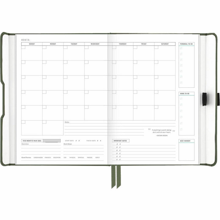 Image of AT-A-GLANCE® Foundation Undated Weekly/Monthly Planner, 8.5" x 6.75", Green Cover, 12-Month: Undated