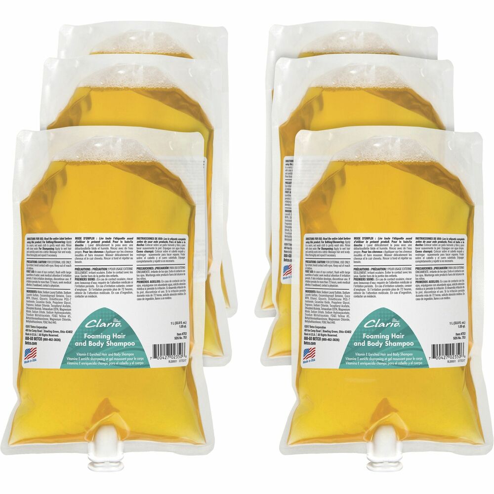 Image of Betco Corporation Shampoo, f/Hair/Body, Foaming, 1000ml, 6/CT, Golden