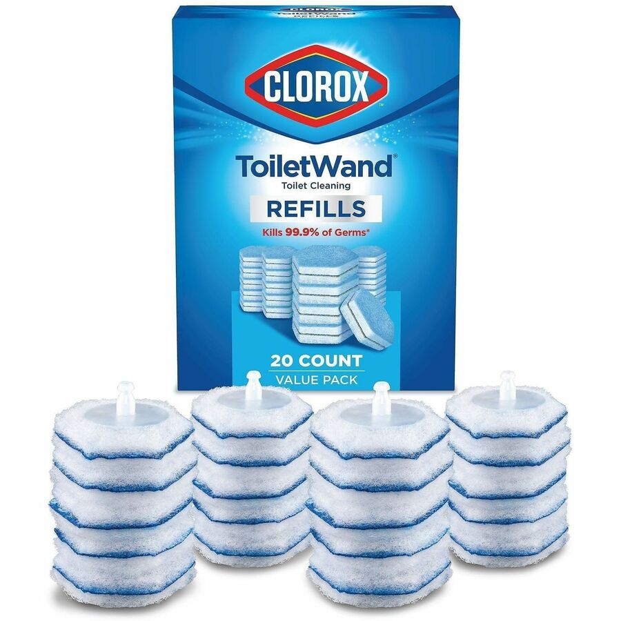 Image of Clorox 31049 ToiletWand Toilet Cleaning and Disinfecting Scrubbing Pads Refills, Blue, White, 20 / Box