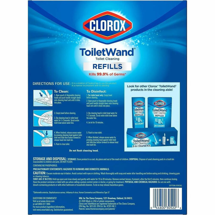 Image of Clorox 31049 ToiletWand Toilet Cleaning and Disinfecting Scrubbing Pads Refills, Blue, White, 20 / Box
