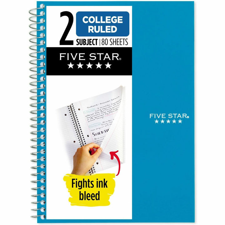 Image of Five Star® Wirebound Notebook, 2-Subject, Medium/College Rule, Randomly Assorted Cover Color, (80) 9.5 x 6 Sheets