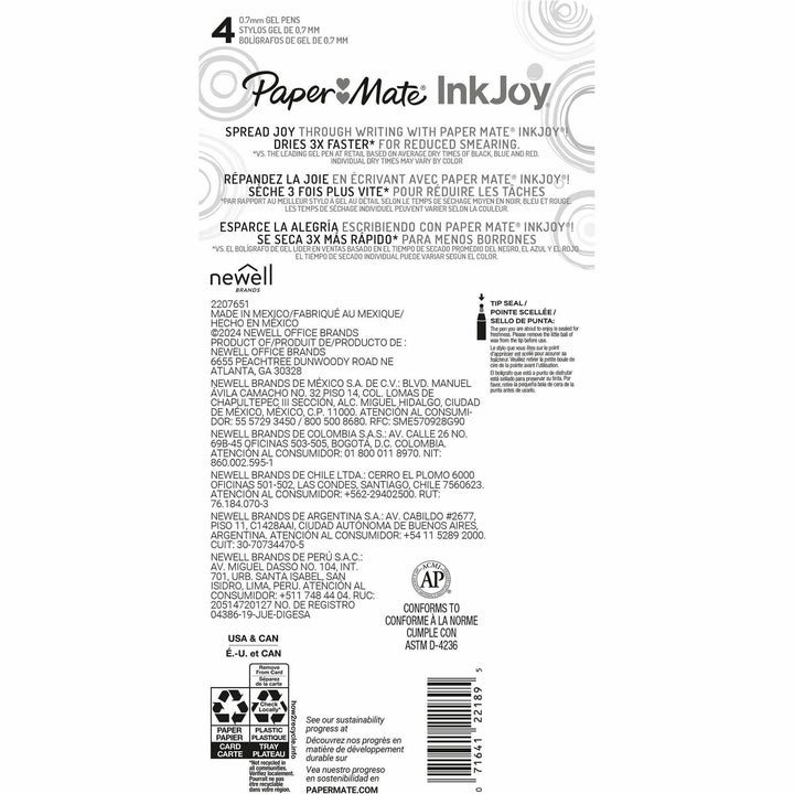Image of Paper Mate® Pens,Gel,Inkjoy,Retractable,Candy Pop,0.7mm,4/PK,AST