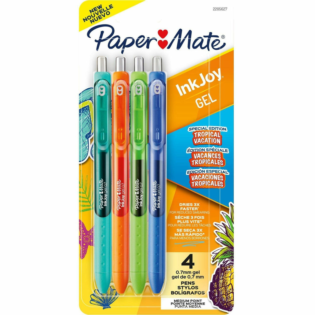 Image of Paper Mate® Pens,Gel,Inkjoy,Retractable,Tropical Vacation,0.7mm,4/PK,AST