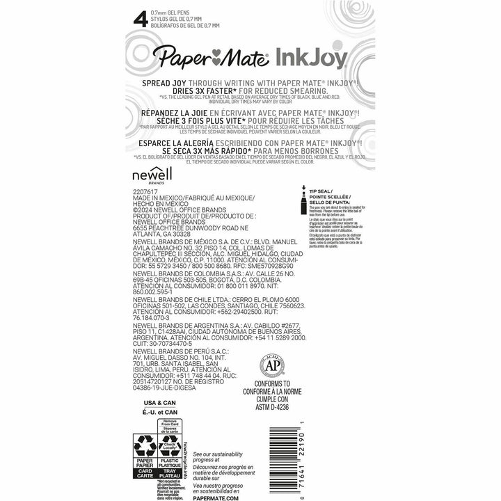 Image of Paper Mate® Pens,Gel,Inkjoy,Retractable,Tropical Vacation,0.7mm,4/PK,AST