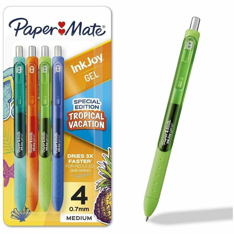 Image of Paper Mate® Pens,Gel,Inkjoy,Retractable,Tropical Vacation,0.7mm,4/PK,AST