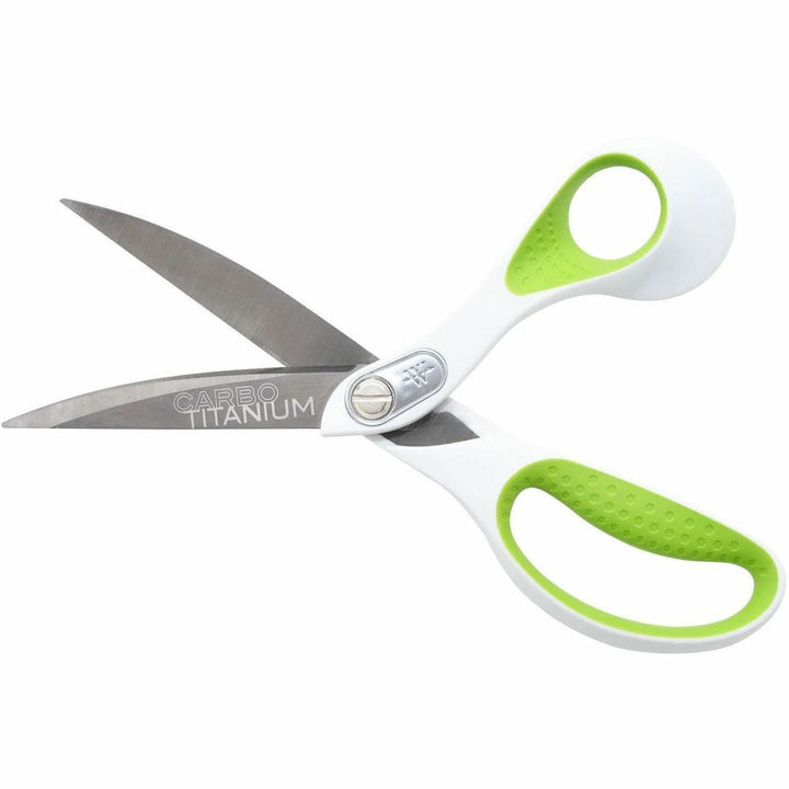 Image of Westcott® CarboTitanium Bonded Scissors, 9" Long, 4.5" Cut Length, Offset White/Green Handle