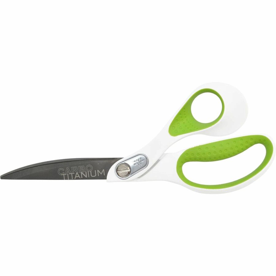 Image of Westcott® CarboTitanium Bonded Scissors, 9" Long, 4.5" Cut Length, Offset White/Green Handle