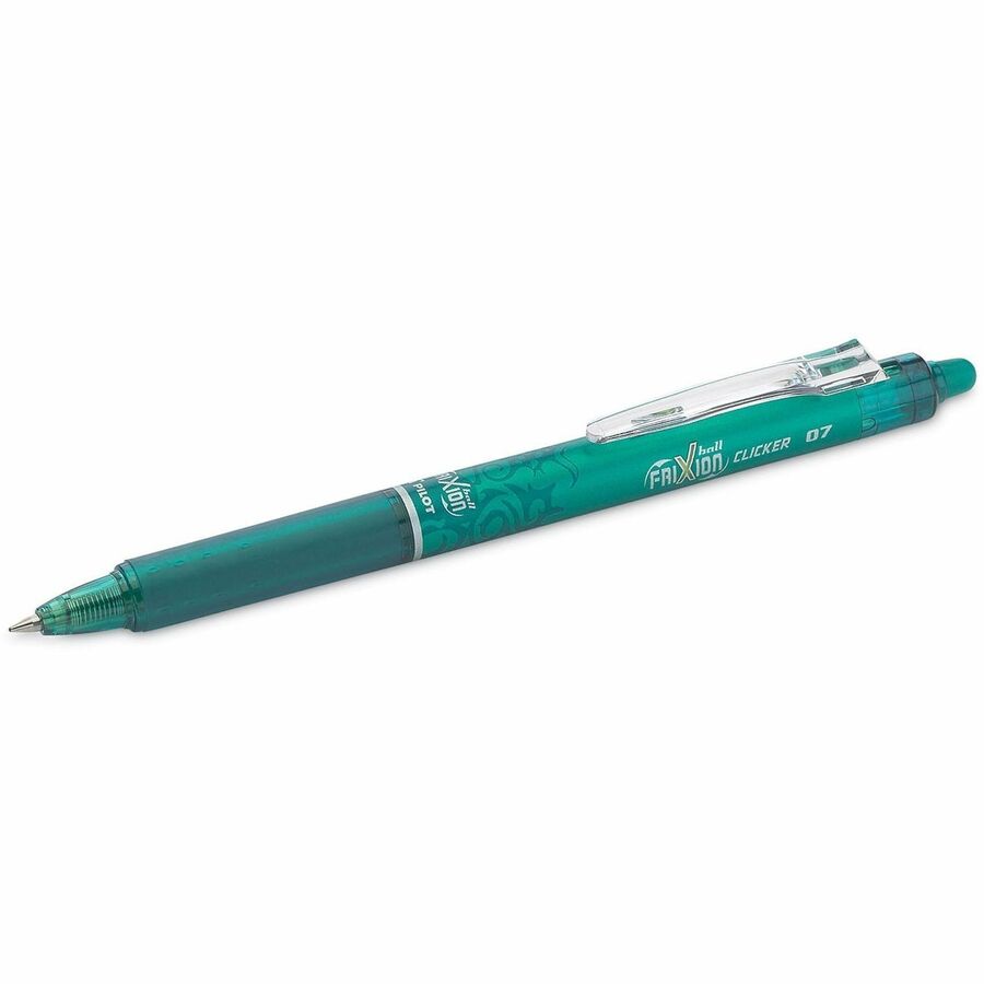 Image of Pilot® Frixion Clicker Erasable Gel Pen, Retractable, Fine 0.7 Mm, Green Ink, Green Barrel, Dozen