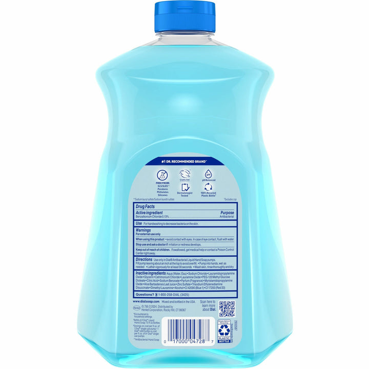 Image of Dial® Hand Soap,Antibacterial,Liquid,Spring Water,52oz,Blue