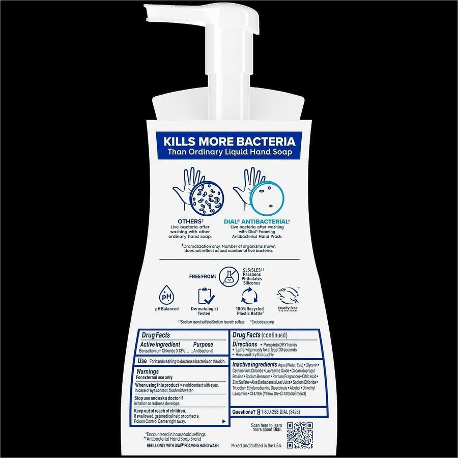 Image of Dial 34721 Foaming Hand Wash, Fresh Pear Scent, 10 fl oz, Pump Bottle Dispenser, Kill Germs, Hand, Skin, Green, 1 Each