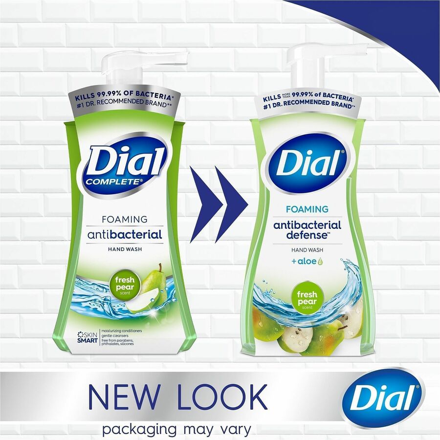 Image of Dial 34721 Foaming Hand Wash, Fresh Pear Scent, 10 fl oz, Pump Bottle Dispenser, Kill Germs, Hand, Skin, Green, 1 Each