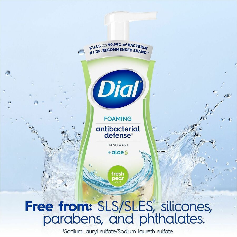 Image of Dial 34721 Foaming Hand Wash, Fresh Pear Scent, 10 fl oz, Pump Bottle Dispenser, Kill Germs, Hand, Skin, Green, 1 Each