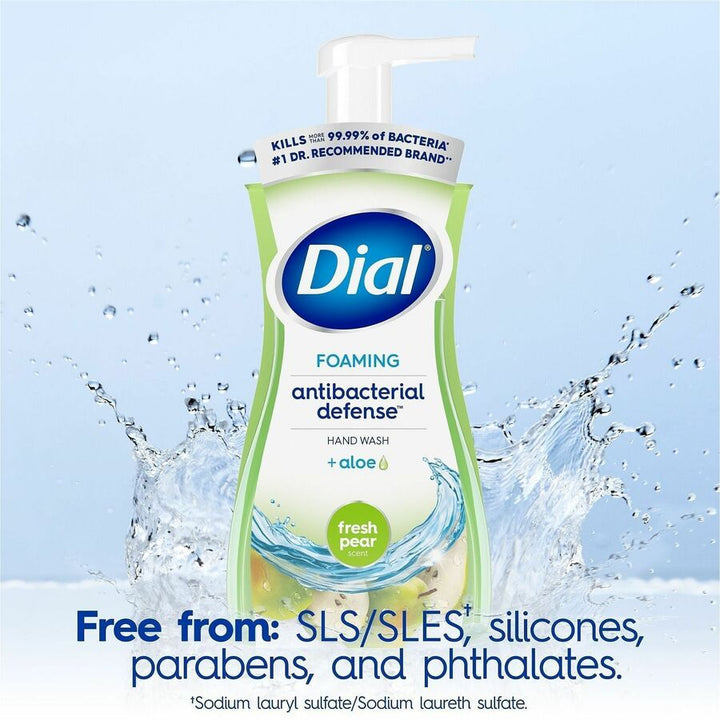 Image of Dial 34721 Foaming Hand Wash, Fresh Pear Scent, 10 fl oz, Pump Bottle Dispenser, Kill Germs, Hand, Skin, Green, 1 Each