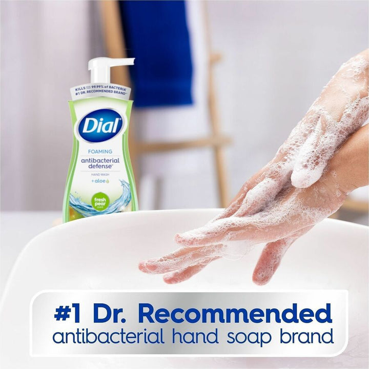 Image of Dial 34721 Foaming Hand Wash, Fresh Pear Scent, 10 fl oz, Pump Bottle Dispenser, Kill Germs, Hand, Skin, Green, 1 Each