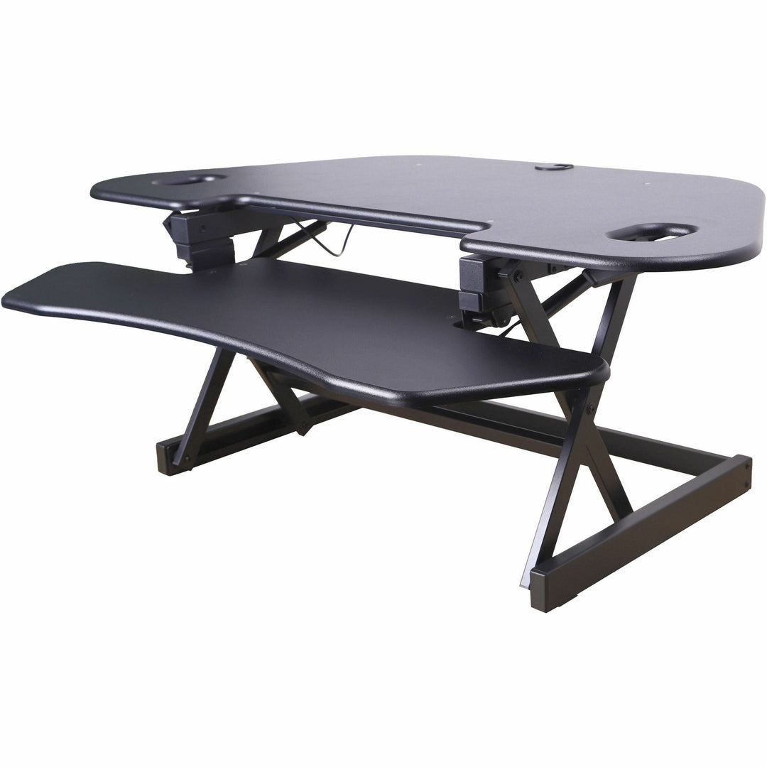Image of Rocelco Desk Riser,Corner,4 AC Outlets,Grommet,45-1/2"x23-1/4",BK