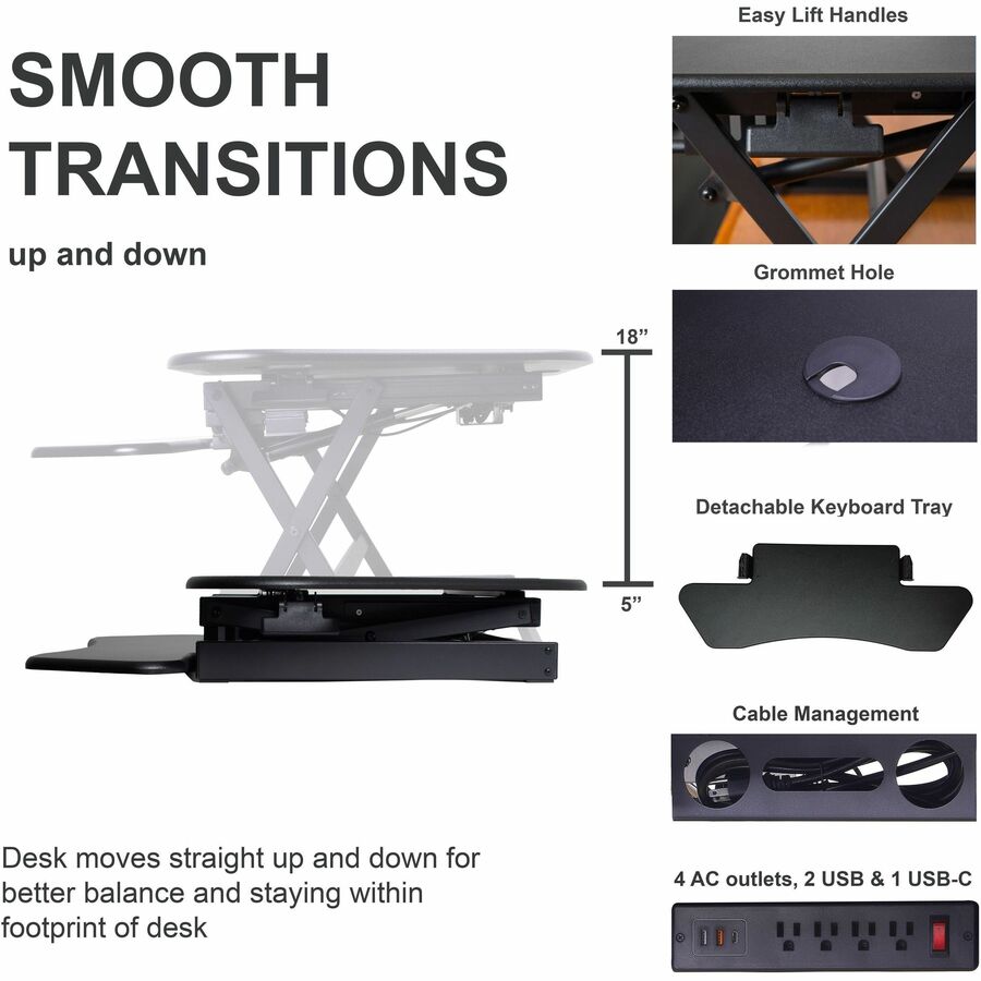 Image of Rocelco Desk Riser,Corner,4 AC Outlets,Grommet,45-1/2"x23-1/4",BK