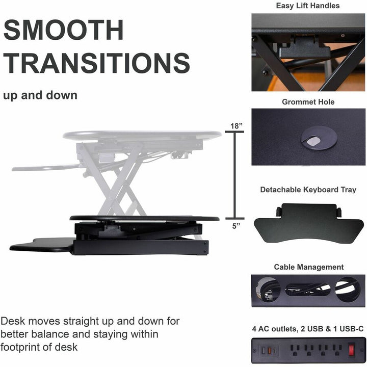 Image of Rocelco Desk Riser,Corner,4 AC Outlets,Grommet,45-1/2"x23-1/4",BK