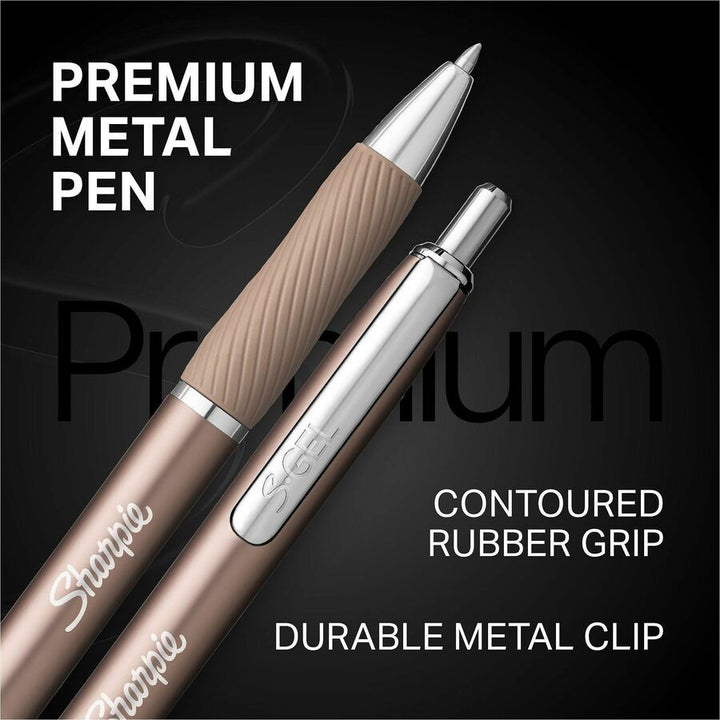 Image of Sharpie 2194742 S-Gel Pen, 0.7 mm Pen Point, Retractable, Black Ink, Gel-based, Rose Gold Metal Barrel, Writing, 2 / Pack