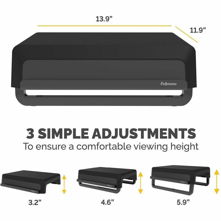 Image of Fellowes® Breyta Monitor Stand, 13.94" x 11.97" x 3.25" to 6", Black, Supports 33 lbs