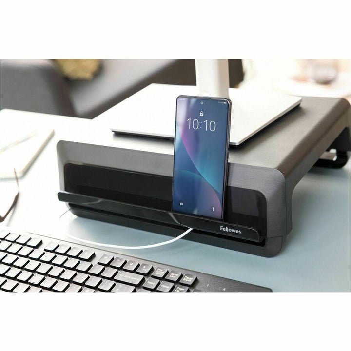 Image of Fellowes® Breyta Monitor Stand, 13.94" x 11.97" x 3.25" to 6", Black, Supports 33 lbs