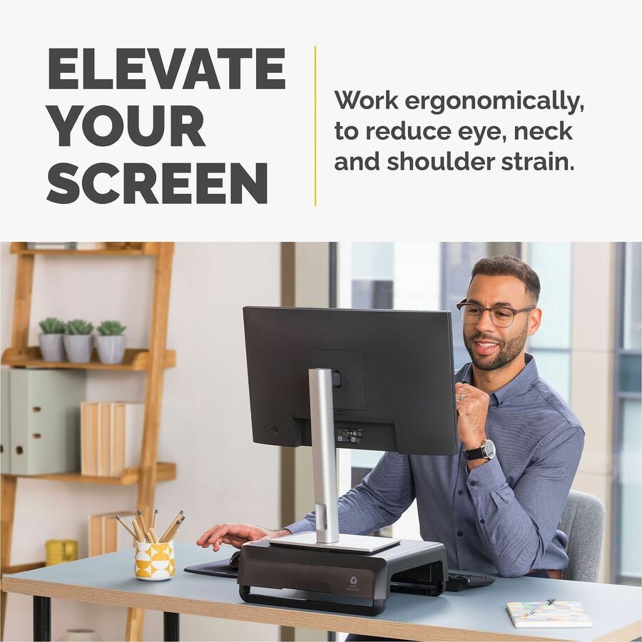 Image of Fellowes® Breyta Monitor Stand, 13.94" x 11.97" x 3.25" to 6", Black, Supports 33 lbs