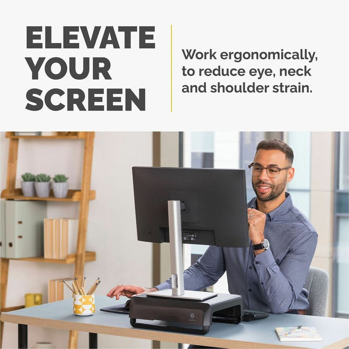 Image of Fellowes® Breyta Monitor Stand, 13.94" x 11.97" x 3.25" to 6", Black, Supports 33 lbs